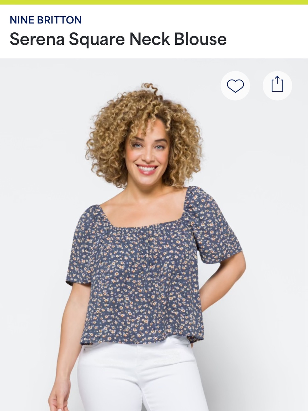 nine britton Navy Floral Square Neck Blouse